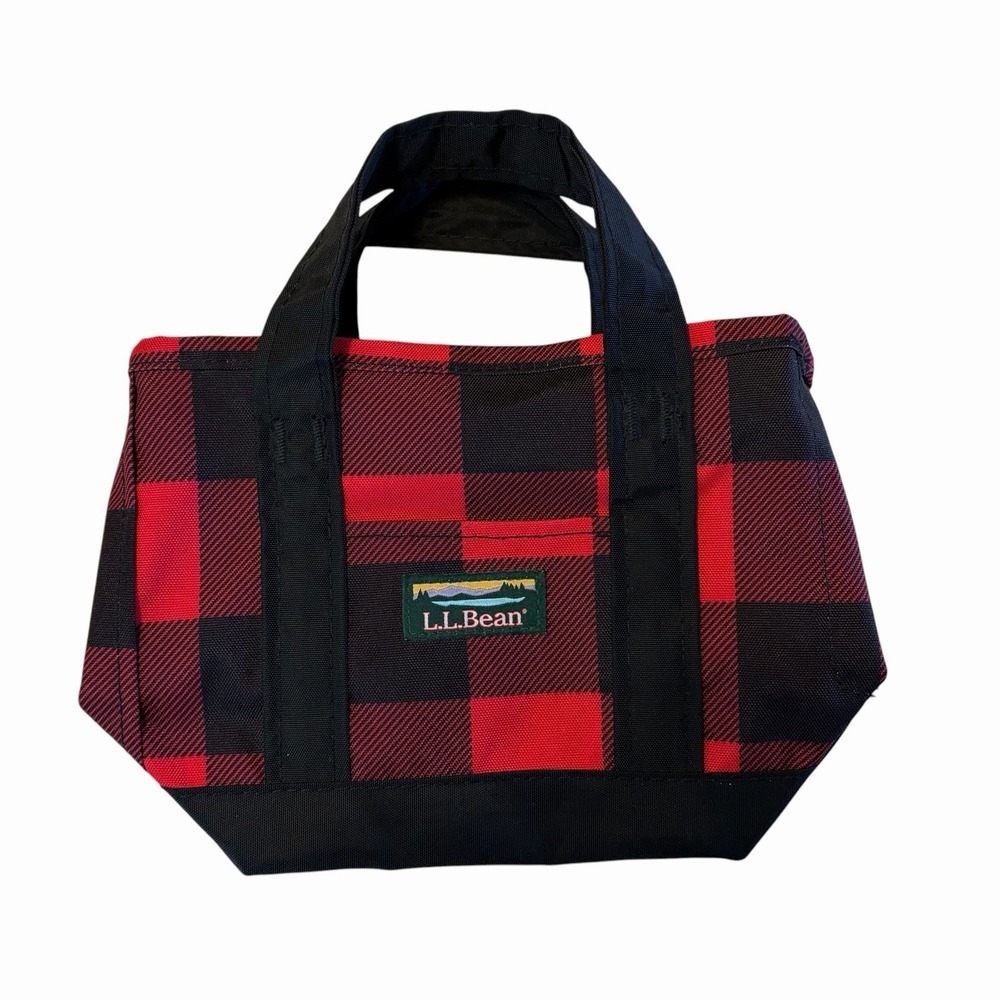 LL Bean Buffalo Check Mini Tote Bag Red Black Small Granola Outdoor Zippered